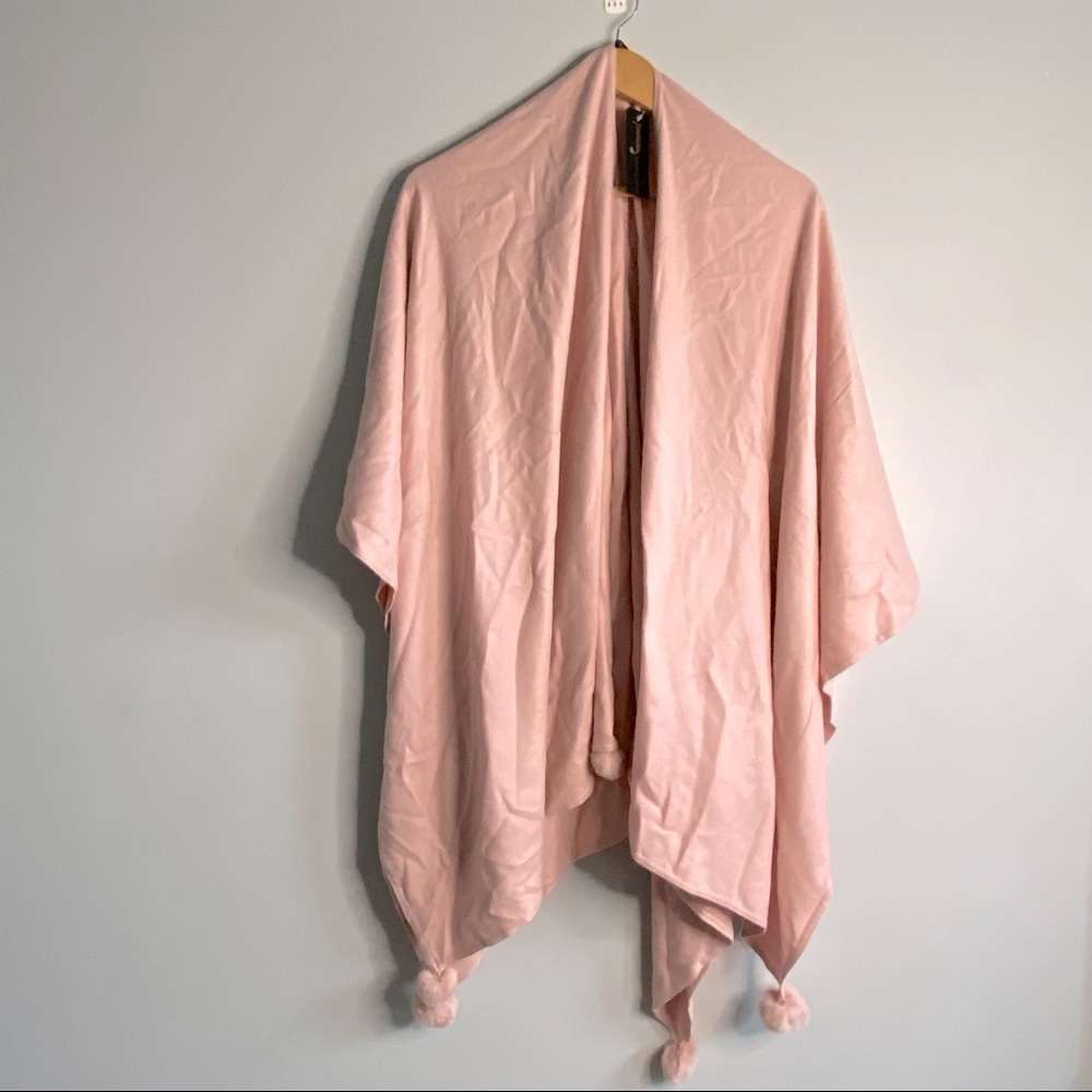 JANICE Soft Pom Pom Shawl wrap in pink one size New with tag